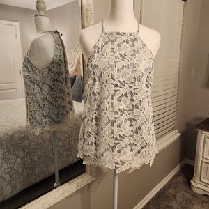 Adiva Striped Lace Top in White and Blue